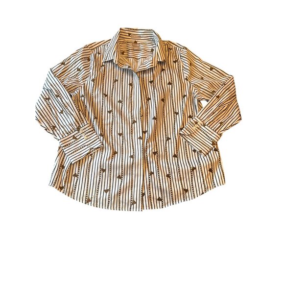 Chicos Womens No-Iron Striped Chain Pattern Button-Up Shirt Size 16/18 Cotton - Picture 1 of 5
